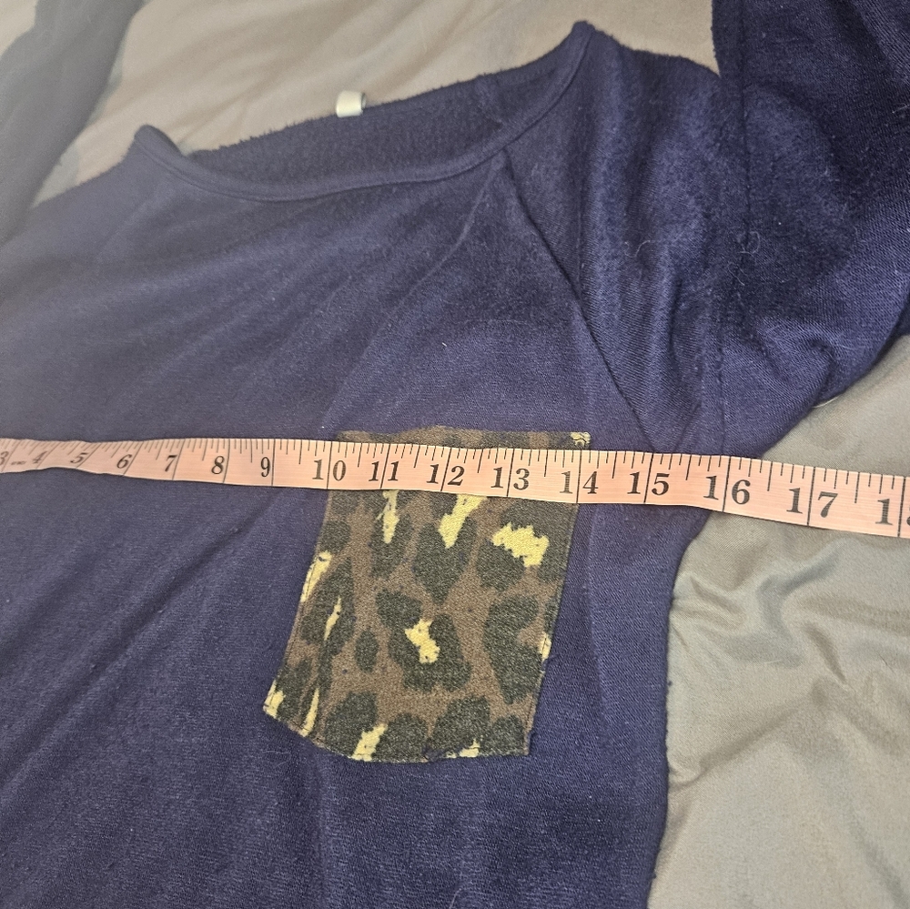 Navy Long Sleeve Top with Leopard Pocket - Picture 6 of 9